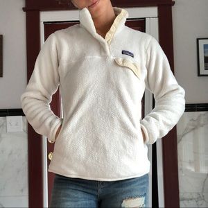 White fuzzy fleece Patagonia jacket